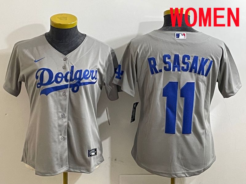 Women Los Angeles Dodgers #11 R.Sasaki Grey Game 2025 Nike MLB Jersey style 2